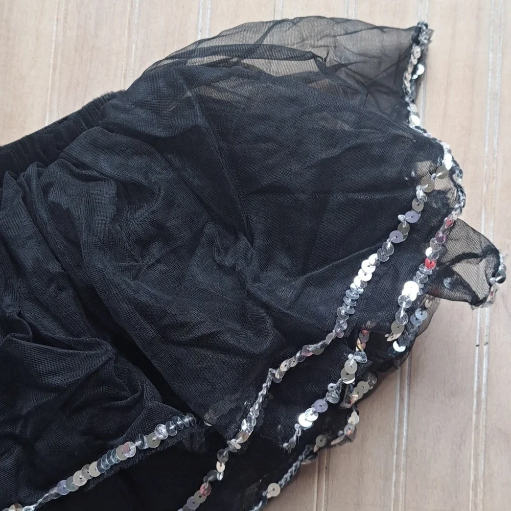 Kids Black Tutu Skirt Medium Child Sequin Trim Ballet Dance Costume Dress Up